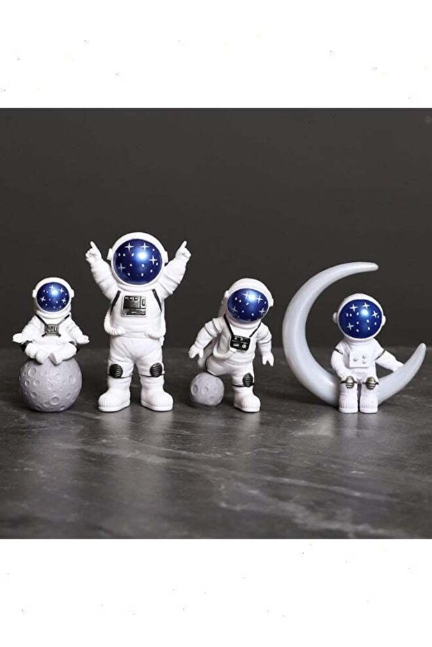Blue White Astronaut Statues Set of 4, Spaceman Sculpture Figurines Outer Space Theme Decor for Nur