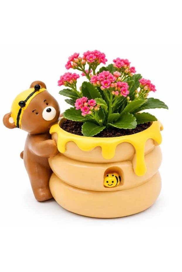 Bear Honey Bee Succulent Planter, Cute Polyresin Flower Pot with Honey Pot Design, Decorative Anima