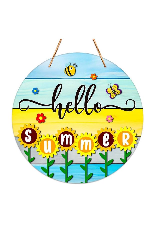 ARS® Hello Summer Door Decorations 12" Round Sunflowers Welcome Sign