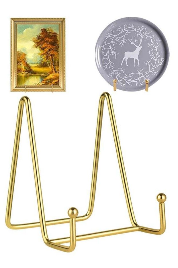 1 Pack 4 Inch Gold Iron Plate Stands for Display, Metal Easel Holder Display Stands, for Photos, De