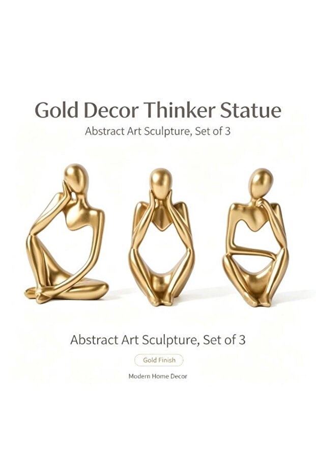 Gold Decor Thinker Statue Abstract Art Sculpture, Set of 3, Gold