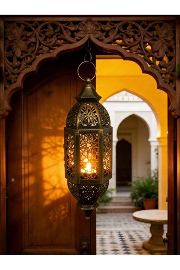 Hanging Hexagon Decorative Moroccan Candle Lantern Holders, Handmade Hanging Tea Light Holder in Br