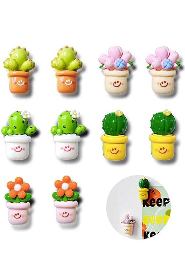 10 PCS Cute Small Fridge Magnets, Cactus Decorative Magnet Set, Cartoon Simulation Plants Flowers R