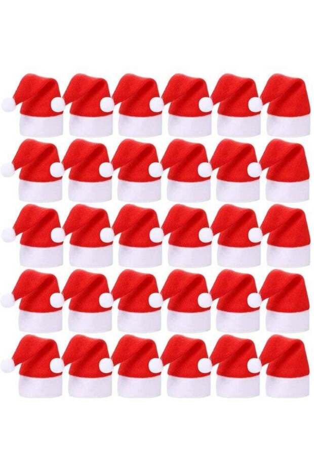 30PCS Red Mini Santa Hats for Crafts Wine Bottles Cover Christmas Santa Hat for Christmas Silverwar