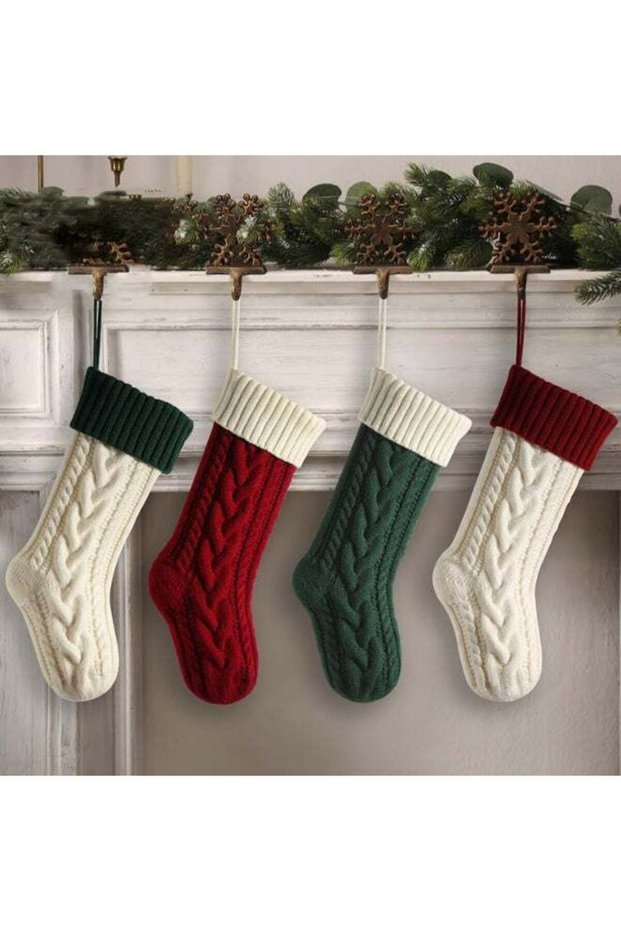 4 Pack Christmas Stockings, 18 Inches Large Christmas Stocking, Cable Knitted Xmas Stocking, Hangin