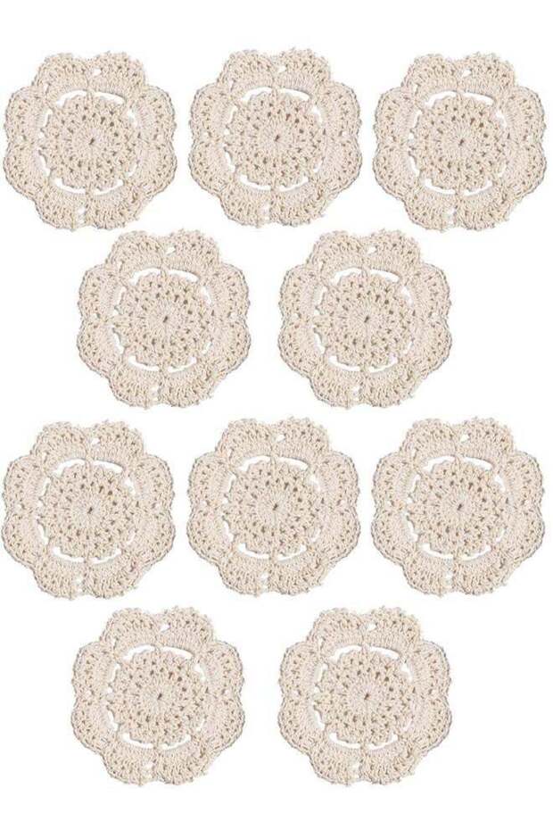 Pack of 10 Doilies Crochet Cotton Lace Round Handmade Coasters Small Doilies Cloth (Beige)