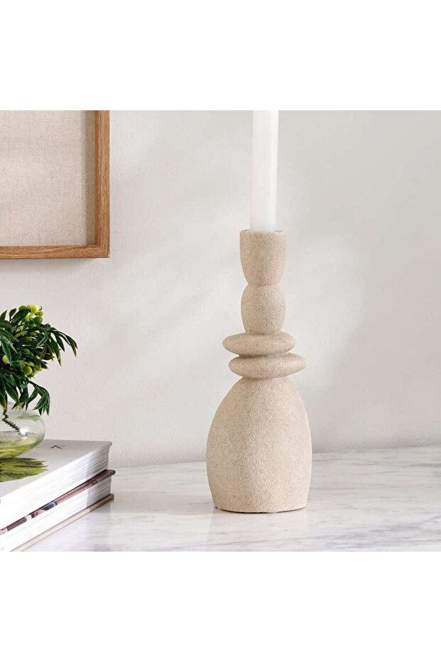 Adelaide Polyresin Candle Holder 9.5x8x24cm - Off White - 112HEL9900472