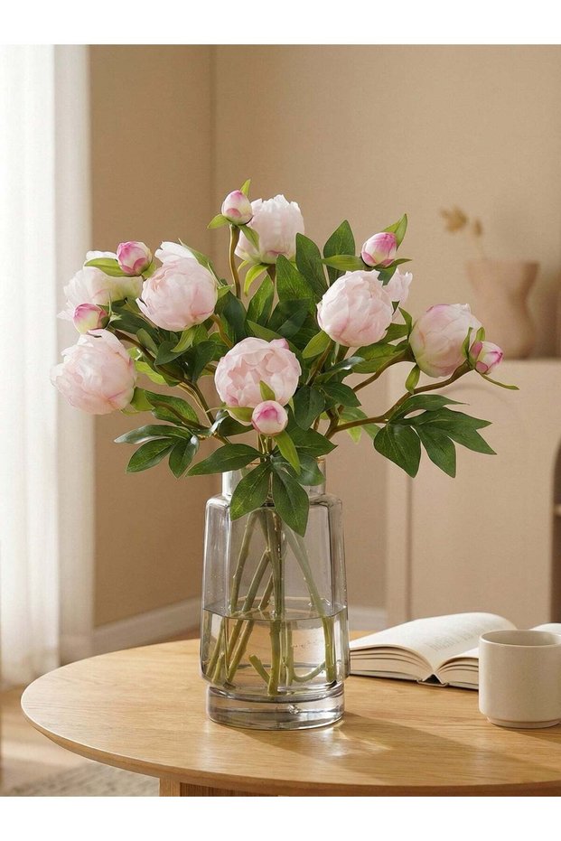 8PCS Pink Artificial Peony | 47cm Silk Flowers | Vase & Home Decor