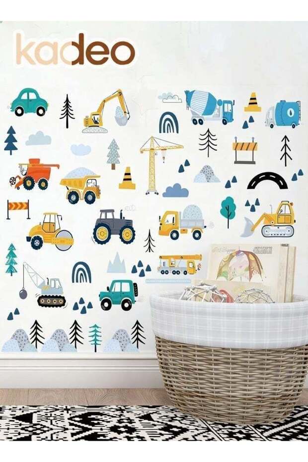 Construction Vehicle Wall Decals, Waterproof, PVC Material Wallpaper, Reusable Peel and Stick Vinyl