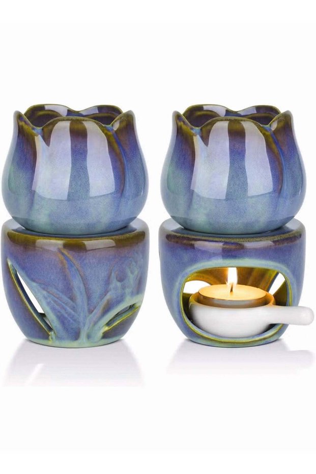 Wax Melt Burners Essential Oil Burner Set of 2, Aromatherapy Aroma Burner Ceramic Oil Diffuser Cand