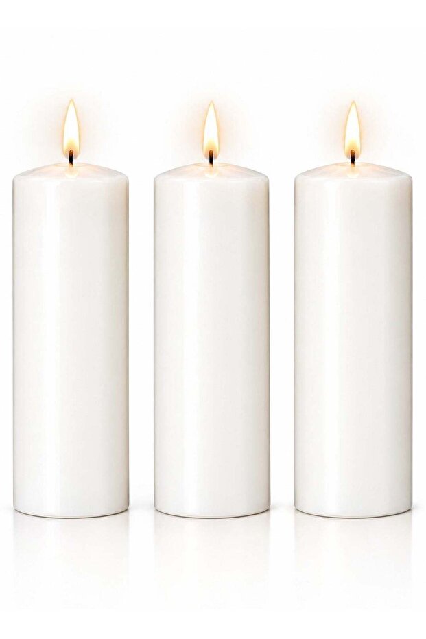 White Pillar Candles Set of 3, 5 Inch x 1.5 Inch Cylindrical Candles, Unscented White Candles for H