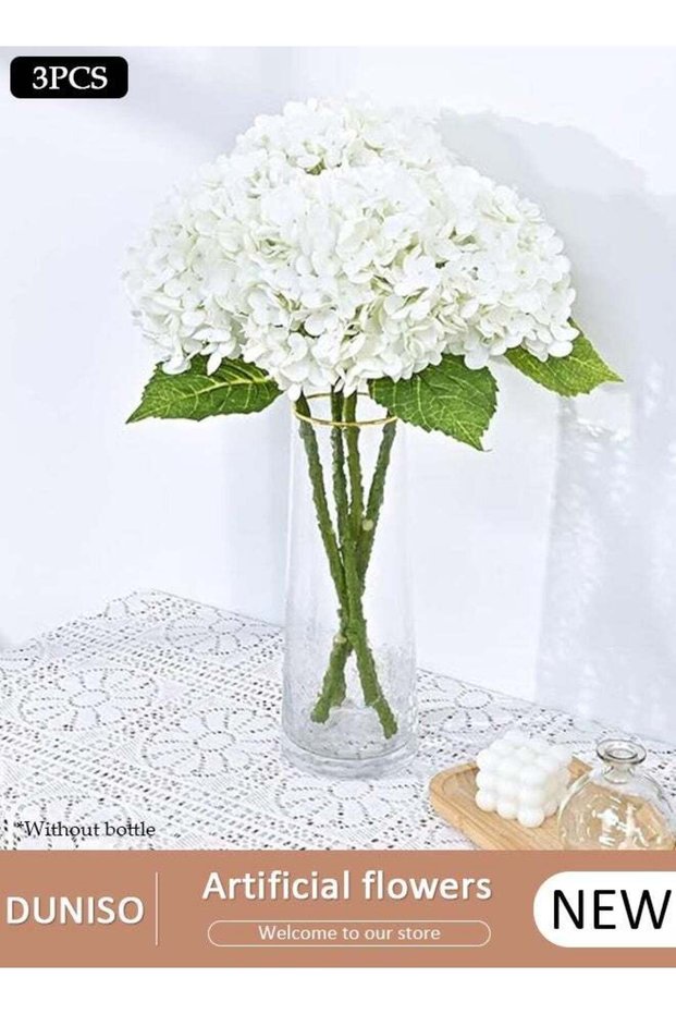 3 Pcs Lifelike White Artificial Flowers Hydrangea Real Touch Fake Late, 60 cm White Silk Hydrangeas
