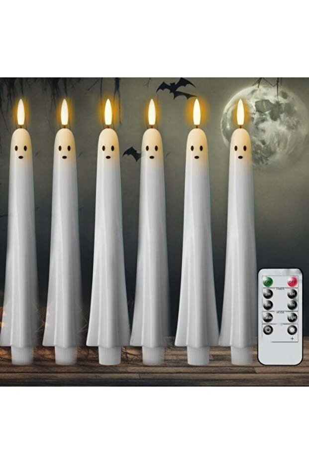 Halloween flameless cone candle with remote control and timer, Ghost Ghost battery-powered real wax