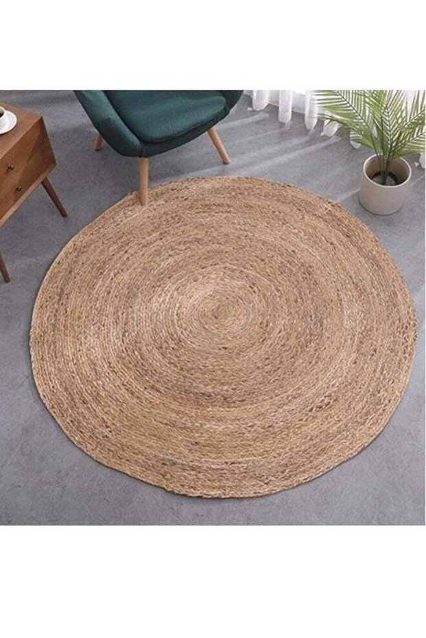 Round Jute Rug Braided Reversible Carpet for Living Room Bedroom