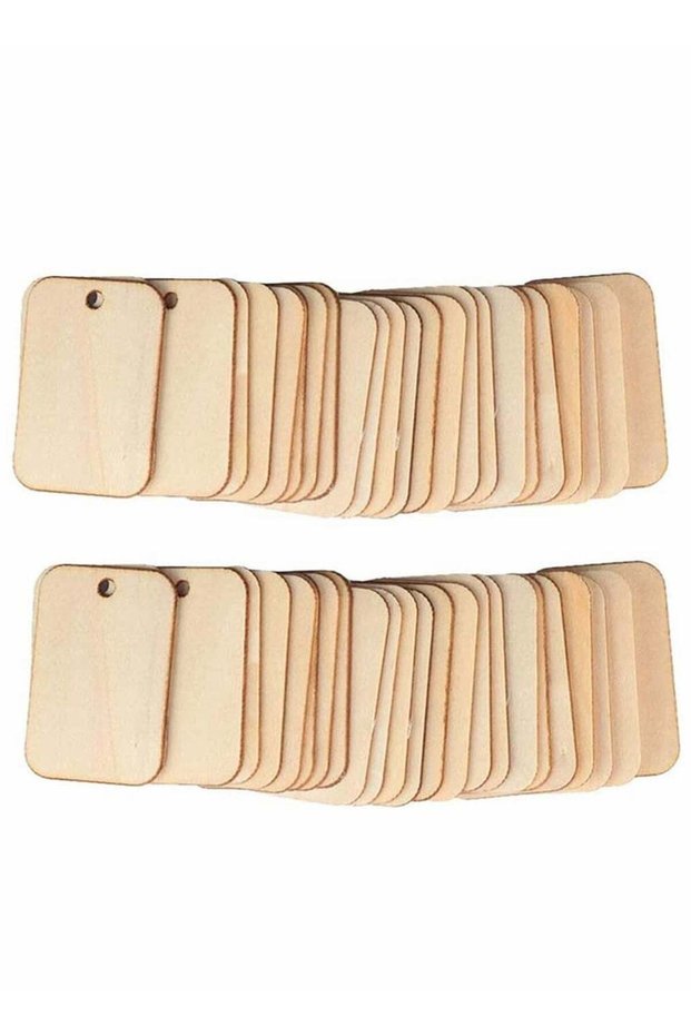 Unfinished Wood Pieces Rectangle-Shaped Light Wooden Gift Tags with Hole for Craft Projects Hanging