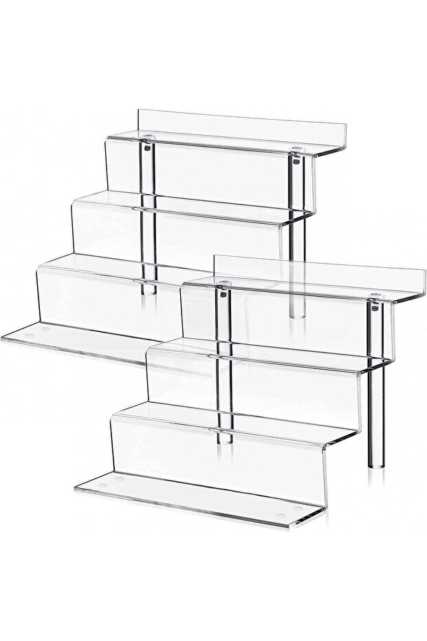 ARS® 2 Pack 4 Tier Clear Acrylic Display Riser, Tiered 9x6 Inch Display Stand for Amiibo Funko POP