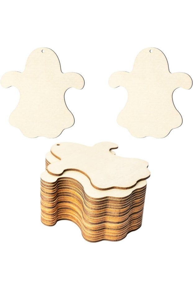 ARS® Ghost Shape Unfinished Wood for DIY Halloween Party Decoration - 20pcs
