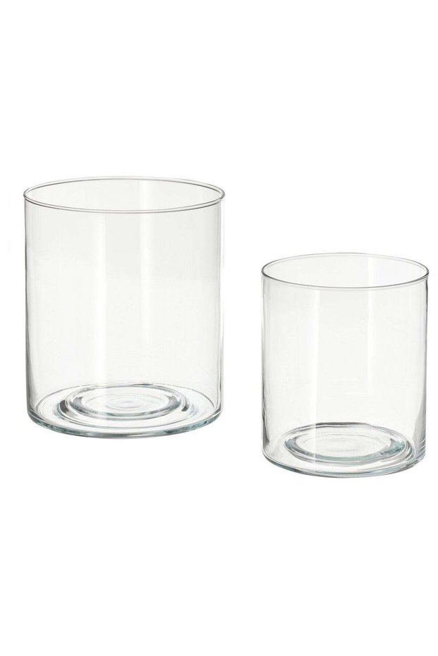 Two-Piece Pillar Candle Holder Set in Clear Glass