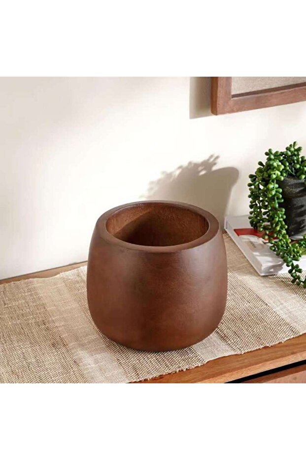 Almond Wooden Decor Bowl 22x22x17cm - Brown - 112AIC9904234