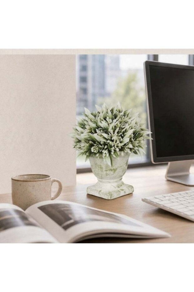 Artificial Potted Plant Small Fake Grass Topiary Ball with Vintage Pedestal Pot for Home Office Des