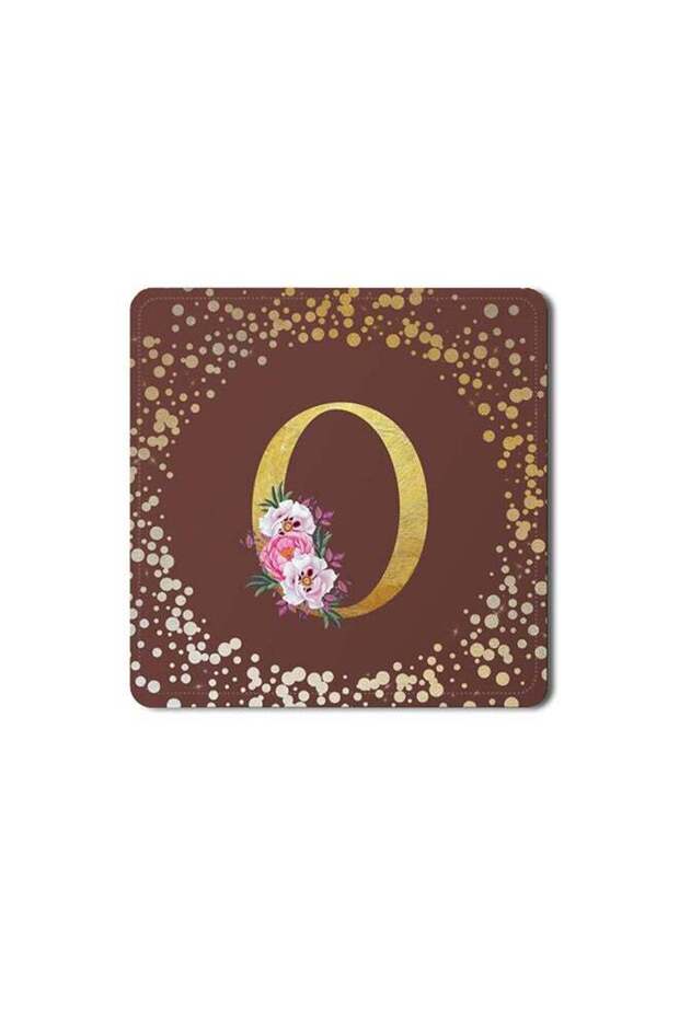 2 Pack Designer Leather Coasters Mat for Beverage Drinks- Custom Monogram Initial Letter Floral Pat