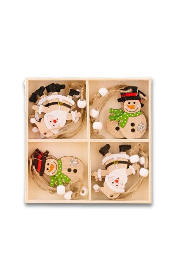 Set of 12 Wooden Christmas Ornaments for Tree, Wall, Window, and Door (Snowman)
