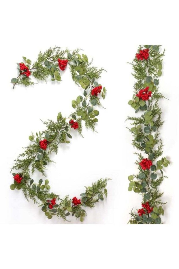6 FT Artificial Greenery Garland with Red Berries, Pine, Cypress and Eucalyptus Leaves, Flexible De