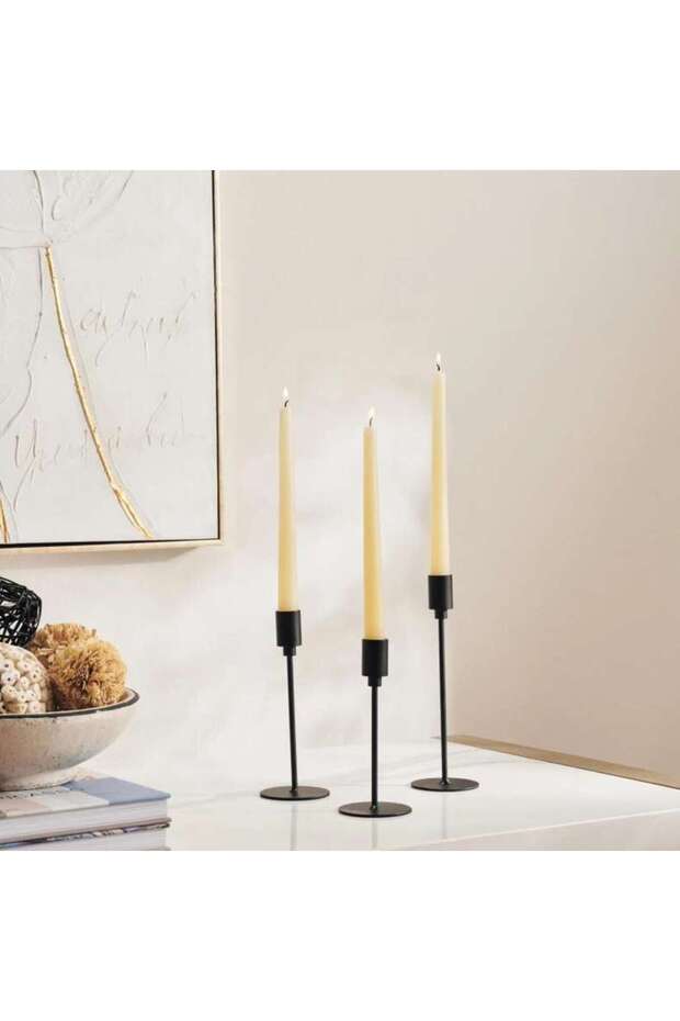 Hallie 3 Pc Set Taper Candle Holder 7x7x16.5,18.5,21.5cm- Black - 112AIC9902688