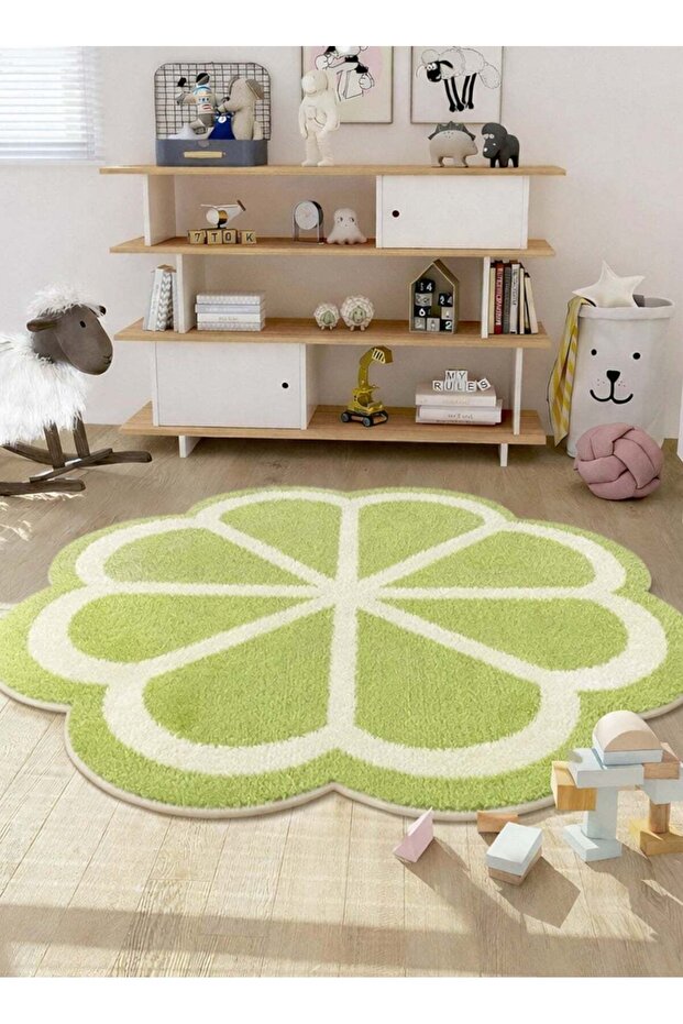 Green and fresh imitation cashmere carpet (120cM * 120CM) with printed circular pattern suitable fo