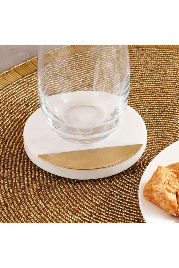 Mison 4-Piece Marble Coaster Brass Inlay Dia10cm -White - 175AEH9900051