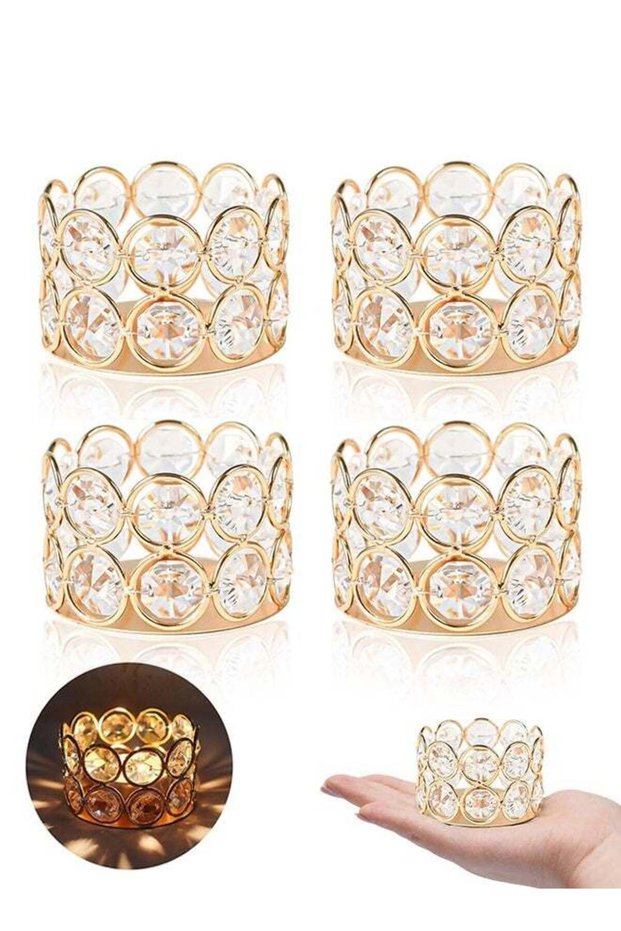 4 Pieces Crystal Votive Candle Holder Elegant Tealight Decorative Gold Wedding Candle Centerpiece H