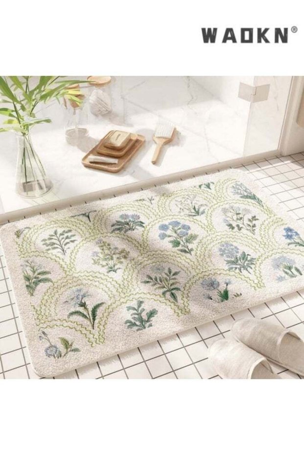 Spring Floral Bathroom Rug 50*80cm Wild Flowers Bathroom Mat Boho Floral Bath Rug ,Acrylic wool-lik
