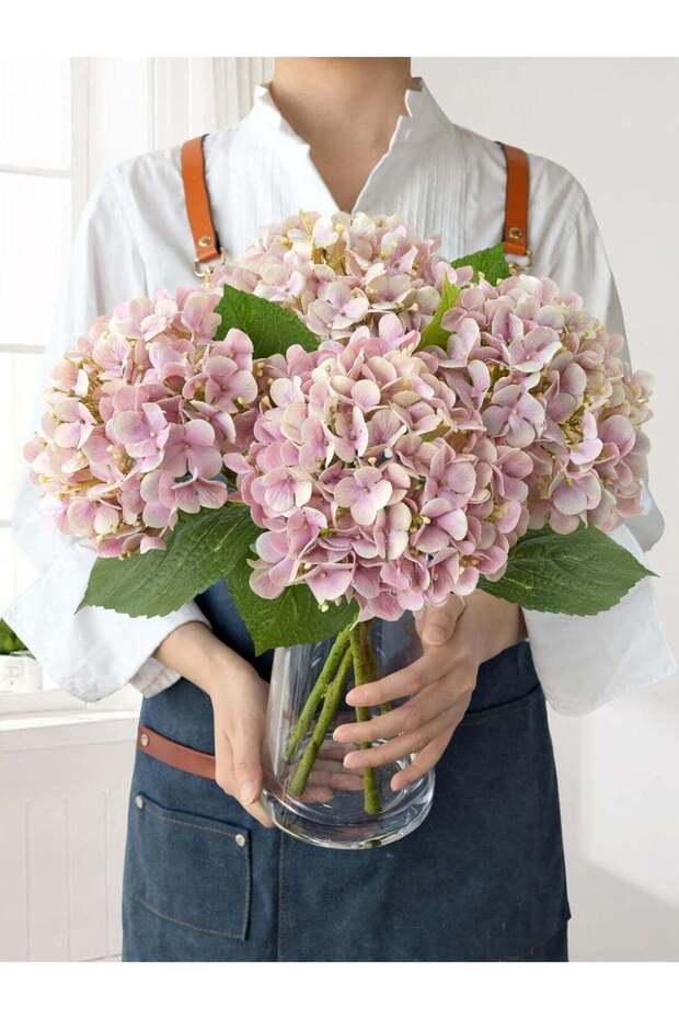4Pcs 20" Dusty Pink Real Touch Fake Hydrangea Flowers,Full Lifelike Silk Artificial Hydrangeas Fake