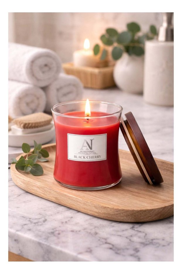 Jar Candle Scented Black Cherry - 320G - Made with Shea Butter Wax | Burn Time - 50hrs | Contempora