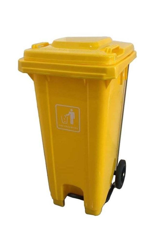 Outdoor Garbage Bin | Durable Plastic Wheelie Bin with Rubber Wheels | Trash Bin for Villas, Malls, Restaurants & Outdoor Areas | 120 Liters | Yellow