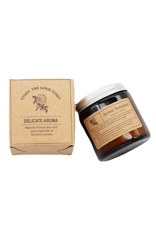Small Amber Glass Jar Scented Candle (Rose Sandalwood) - Natural Soy Wax Clean Burning Candle for H