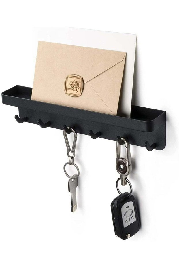 Wall Mounted Key Rack with Small Shelf, Nail-Free Storage Rack for Wall, Magnetic Key Holder with 6