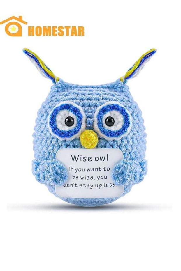 Positive Pocket Owl Doll, Funny Emotional Support Knitted Owl Toy with Positive Card, Woolen Croche