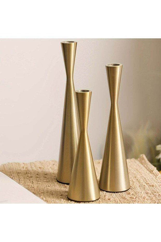 `3‑Pack Metal Candle Holders, Slim‑Waist Candle Stands in Bronze & Black, Rust‑Proof Heavy Base Dec