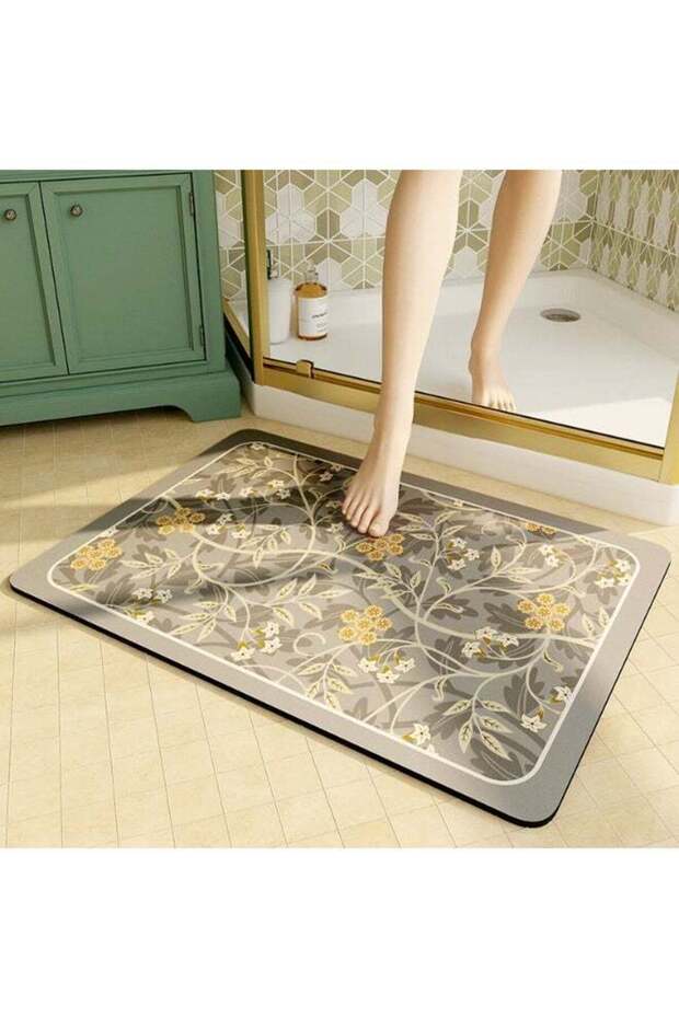 Bath Mat Non-Slip Quick Drying Absorbent Bath Rug Vintage Floral Diatomaceous Earth Shower Mat Wash