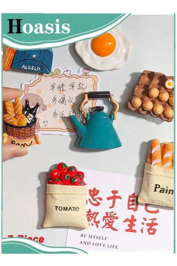 7-Piece Fridge Magnets Set, 3D Resin Refrigerator Stickers for Home and Kitchen Decoration