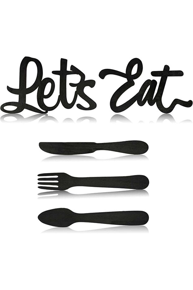 Jetec 5 Pieces Wooden Let's Eat Sign with Fork, Spoon, and Knife - Rustic Kitchen Wall Decor