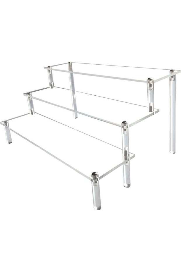 3-Tier Acrylic Riser Display Shelf (30x8cm) - Clear Triangle Step Organizer Party Dessert Shelves,