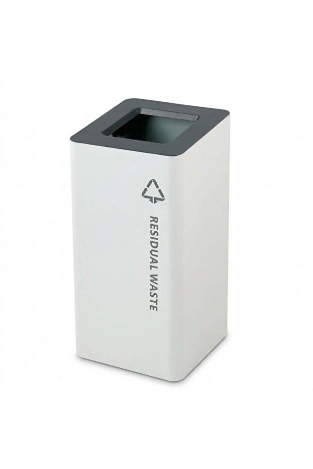 Steel Waste Bin with Galvanized Inner Bucket | Residual Waste Label | Open-Top Square Segregation Bin for Office, Hotel & Commercial Use | 70 Liters | White & Charcoal