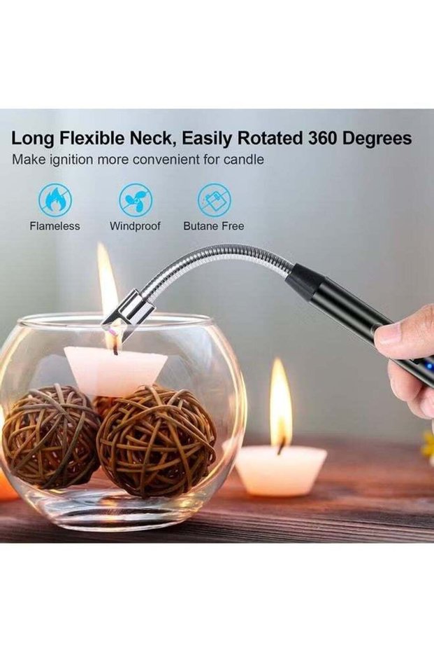 360 Degree Windproof Flameless Flexible Long Neck USB Type-C Rechargeable Electric Arc Lighter for