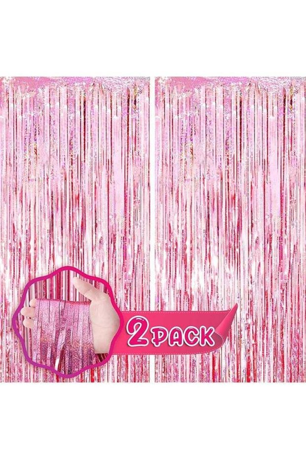 Pink Tinsel Foil Curtains Backdrop, 3.28 ft x 6.56 ft Sparkle Metallic Foil Curtains for Unicorn Me