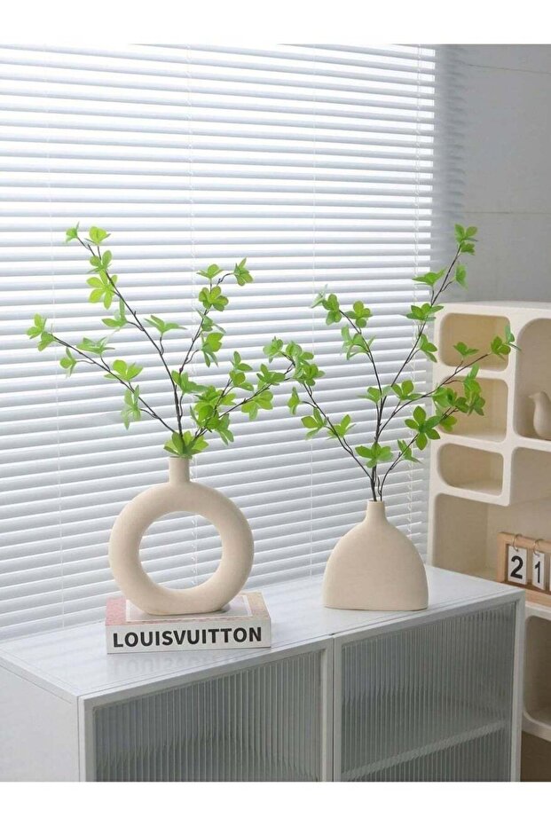 Artificial Greenery Branches with Vase, Faux Eucalyptus Hanging Bell Flower Arrangement, Modern Hom