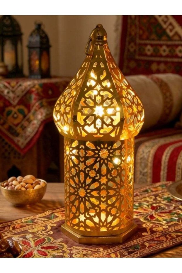Moroccan Style Vintage Lantern Metal Table Lamp, Temple Tower Moroccan Lantern Lamp for Ramadan Dec