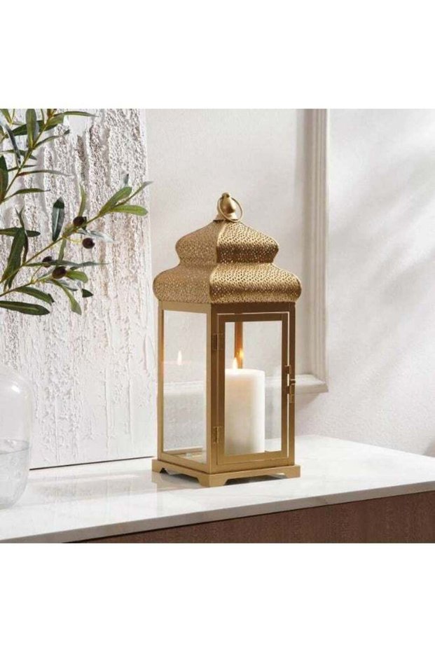 Aziza Metal Lantern 18x18x47cm- Gold - 112AIC9901901