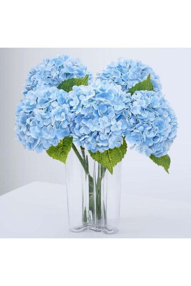 Real Touch Latex Blue Hydrangea Artificial Flowers, 3 Pcs, 21-inch Long Stem Faux Hydrangea for Hom